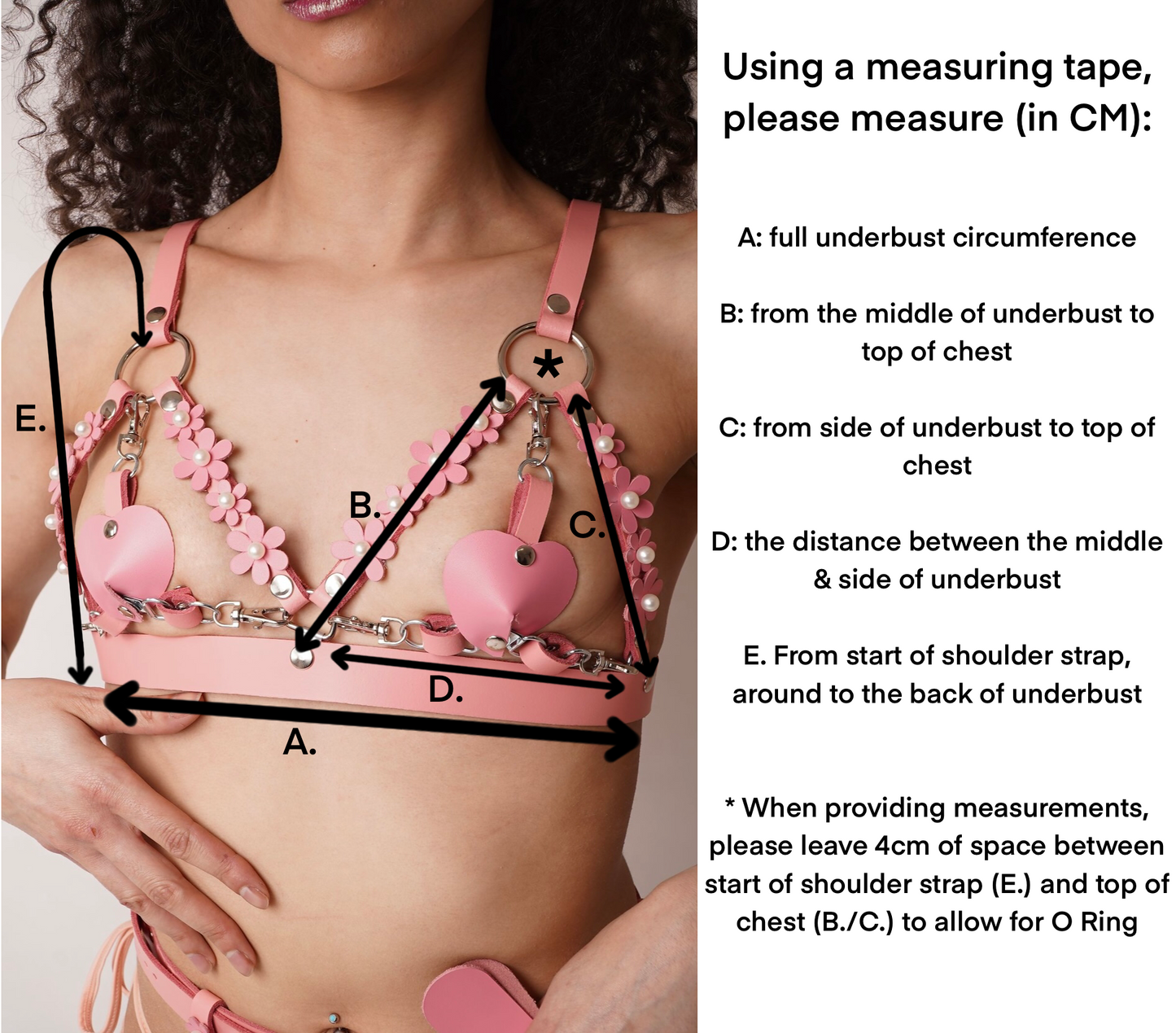 Black & White Pearl Blossom Leather Cage Harness Bra