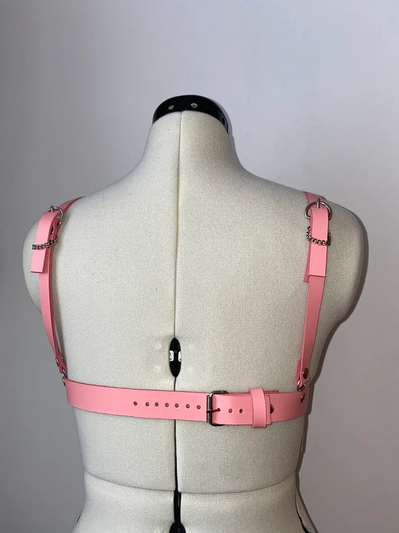 Pink Pearl Blossom Leather Cage Harness suspender SET