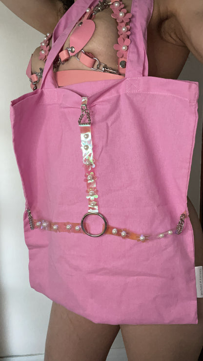 Pink Vinyl Blossom Harness Cotton Tote