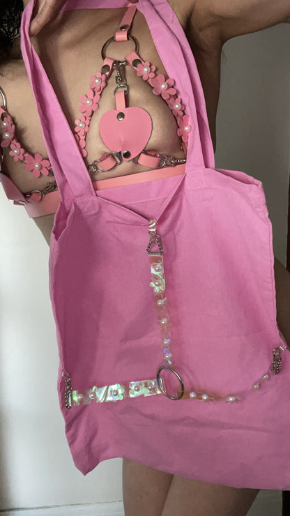 Pink Vinyl Blossom Harness Cotton Tote